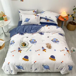 Sängkläder sätter Space Astronaut Pure Cotton 3 4st Däcke Cover For Kids Bed Sheet Set Pillow Case Boy Cartoon Quilt Children Linens 230802