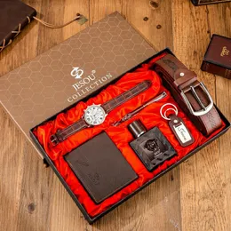 Luxury 2023 men's gift set beautifully packaged watch belt simple set purse perfume key clasp pen