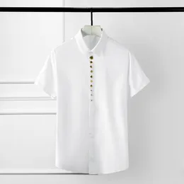 Minglu Mens Shirts Mens Luxury Metal Gold Rivet Short Sleeve Men Shirts Plus Size 3XL 4XL Masculina Solid Slim Fit Shirts Man