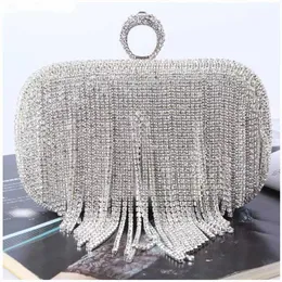 Shoulder Bags Tassel Diamonds Evening Finger Ring Small Clutch Chain One Side Rhinestones Party Wedding Handbags 230426