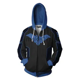 Herrtröjor tröjor batgirl robin nightwing hoodie legion cosplay come 3d tryckt hoodie tunn jacka för män kvinnor sportkläder j230803