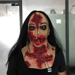 Party Maski Halloween Straszne maska ​​zombie horror Kobieta z czarną maską włosów przerażająca realistyczna pełna głowa lateksowa maska ​​cosplay rekwizyt l230803