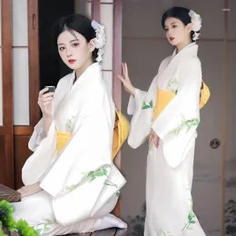 Etniska kläder 2023 Japanese Women's White Kimono Traditionell Geisha Anime Japones Thailand