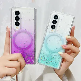 Fold5 Magnetic Wireless Charging Star Cases för Samsung Galaxy Z Fold 5 4 3 Zfold4 Zfold5 Gradient Foil Confetti Clear Hard Plastic PC Soft TPU Magnet Phone Cover