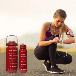 Wasserflaschen, 2 Stück, auslaufsicher, motivierend, 2 l, mit Zeiten, für Damen, Fitness, große Tasse, Büro, Fitnessstudio