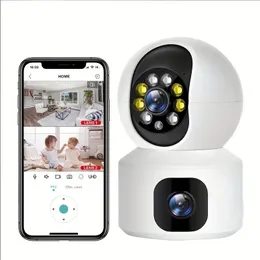 Telecamera di sicurezza per interni 1pc, videocamera per bambini a doppia lente, monitor WiFi, telecamera di sicurezza domestica con rilevamento del movimento AI, rilevamento automatico del corpo, visione notturna a colori, audio a 2 vie