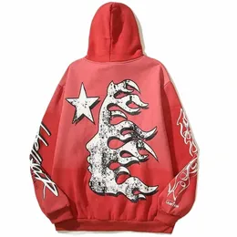 Erkek Hoodies Sweatshirts Red Hellstar Hoodie Yüksek Kalite Plus Velvet Hellstar Baskılı Sokak Moda Hip Hop Gevşek Spor Giyim Çift S9LW#