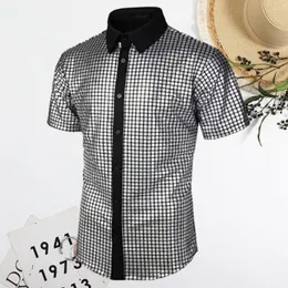 Men's T-skjortor Men Performance Shirt Loose Fit Reflective Shiny paljetter 70S DISCO Club Vintage Style Turn-Down Collar
