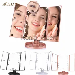 Espelhos compactos 22 LED Light Makeup Mirror for Desktop Shower Bathroom Use Dobrável Touch Dimmer Beauty Cosmetic 10X Ampliing Round Mirror x0803