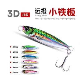 Iscas Iscas 7g 10g Impressão 3D Cast Jig Slow Metal Truta Atum Bass Shore Casting Colher Jigging Sea Fishing Lure 230802