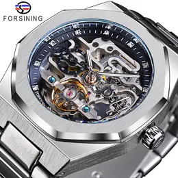 Wristwatches Forsining Casual Automatic Watch 3D Diamond Skeleton Hollow Mens Luminous Military Watches Montre Homme 230802
