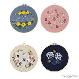 中国のスタイル製品DIY刺繍スターター印刷針の花のパターン色の糸を刺繍するフープR230803