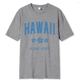 Camisetas masculinas Hawaii Aloha State Letter Printing T-shirts masculinas de verão de algodão macias roupas casuais soltas hip hop camisetas padrão masculino