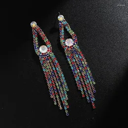 Dangle Earrings Yfjewe Fashion Crystal Long Tassel Wedding ABカラーブライダルドロップエンゲージメントジュエリーアクセサリーe637