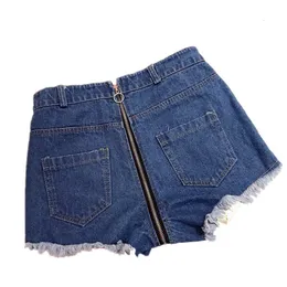 Kvinnors shorts kvinnor sommar sexig blixtlås i rygg hög midja denim Tassel rippade hål Jean Short Mini Short Taille Haute 230802