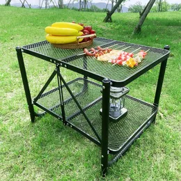 Camp Furniture Tryhomy Outdoor Folding Table Aluminum Alloy Picnic Portable Double Layers Barbecue Camping Mesh