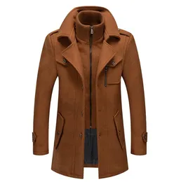 Nuovo cappotto di lana autunno inverno uomo moda doppio collo giacca spessa trench monopetto uomo cappotti casual in misto lana