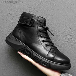 Stövlar mäns ankelstövlar svarta pu läder casual skor vår bekväma plattform stövlar avancerade 2022 vinter plysch varma mäns stövlar z230803