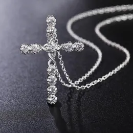 Hängen 925 Sterling Silver Necklace Fashion Delicate Women Cross Setting Pendant Jewelry Gift