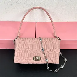 Bolsa tiracolo simples dobrável feminina bolsa mensageiro com aba de ombro couro de carneiro interior letras da moda corrente diamante prata ferramentas bolsas bolsa 23/20 cm