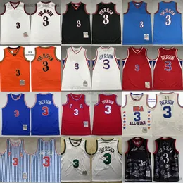 Mitchell and Ness 1997-98 Vintage Basketball 3 Allen Iverson Jersey Stitched Classics Retro Nero Bianco Rosso Blu Maglie Uomo 2003 All-Star Camicie traspiranti