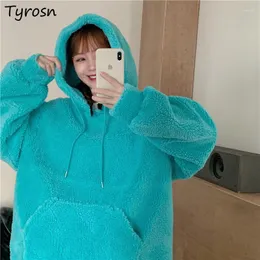 Women's Hoodies Women Soft Lambswool Hooded Solid Sweet Lovely Side-slit Thick Warm Tender Teens Ulzzang Students Aesthetic