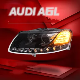 Carro conduziu luzes principais para audi a6l 2005-2011 led farol anjo olho luz de circulação diurna lente dupla farol