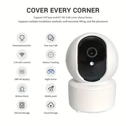 2MP High Definition Indoor Security Camera, podłączona do Wi-Fi 2,4G, z noktowizją w podczerwieni/pełnym kolorem nokomy, dwukierunkowy dźwięk