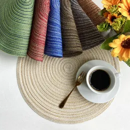 Table Mats Nordic Linen Woven Non-Slip Placemat Bowl Mat Round Cotton Yarn Colorful Coasters & Pads