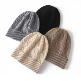 Beanie/Kafatası Kapakları Sparsil%100 Saf Kaşmir Kadınlar Kış Şapkası Sıcak Yün Beanie Bonnet Y2K Rhmombus Lady Örgü Kafataları Kapağı 230802