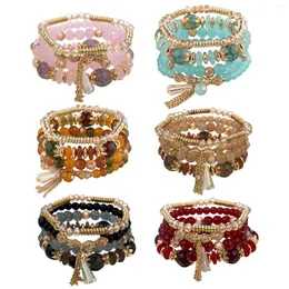 Strang 6 Stück einfach zu tragende Geschenke, buntes stapelbares Armband, handgefertigt, Stretch-Charm im Bohemian-Stil, mehrschichtig, für Damen-Anziehschmuck