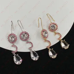 Designer Dangle Chandelier Pink Zircon crystal flower, Alphabet, Water drop pendant women's earrings, gold/silver two colors, PROM, party, banquet