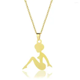 Pendant Necklaces Stainless Steel Gold-Plated Angel Elf Women Necklace Fairy Maiden With Wing Neck Jewelry Chain Length 50cm