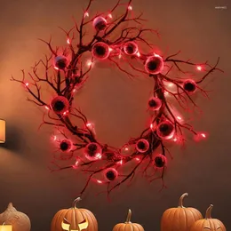 Dekorativa blommor 1 Set Halloween Wreath med LED -lampor Dörr hängande Deadwood Eyeball Festlig dekoration för väggfönster