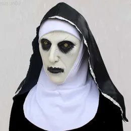 Máscaras de festa Halloween Horror Freira Máscara Assustadora Mascarada Cosplay Máscara de Látex Engraçada Freira Máscara de Cabeça Cheia Assustadora Capuz de Látex Rímel L230803