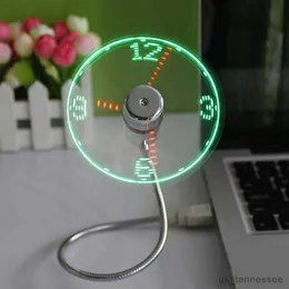 Electric Fans USB Mini Flexible Time Clock Fan with LED Light Cool Gadget Adjustable Portable Desktop Clock Gadget Time Display Fan R230803