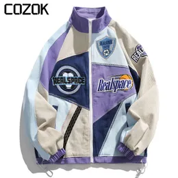 Męskie kurtki japońskie kreskówkowe haftowane kurtki Mężczyźni Spring Patchwork Color Block Varsity Harajuku unisex bomber płaszcz bombowy 230803