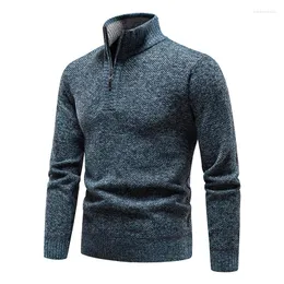 Men's Sweaters Autumn Winter 2023 Men Half Zipper Casual Warm Sweater Stand Collar Fleece Male Knit Slim Fit Knitted Pullover M-3Xl