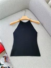 Women's Tanks Camis Black Offtheshoulder Sleeveless Knitted Top for Women In Spring 2023 Solid Color Vest with Chain 230802