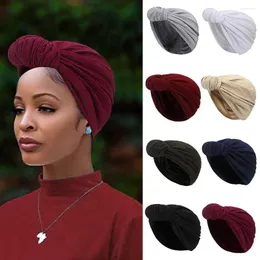 Bandanas Soild Color Muslim Headscarf Cap Elegant Cotton Headpiece Turban Women