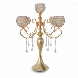 Kerzenhalter, 5 Arme, goldener Kandelaber, 65 cm hoch, Kristallperlen-Kerzenständer für Tischdekoration, Hochzeit, Party, Abendessen
