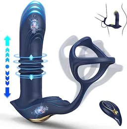 Giocattoli anali Maschile Massaggiatore della prostata Spinta Vibratore anale Ritardo Eiaculazione Lockring Cock Anello del pene Ano remoto Butt Plug Giocattolo del sesso per uomini 230803