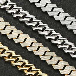 Mens Gold Chain 20mm Wide 3 Rows Of Jewely Iced Moissanite Diamond Hip Hop Gargantilha Colar Moissanite Mens Chain Cuban Gold Colar Pulseira Link Frete Grátis