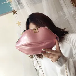 Evening Bags Mini Small Bag for Women 2023 New Fashion Korean One Shoulder Crossbody Lacquer Leather Lip Chain 230804