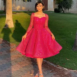 2023 Fuchsia Ball Gown Graduation Dress Sequined Lace Mini Crystals Beaded Homecoming Party Formal Cocktail Prom Bridesmaid Gowns Dresses ZJ422