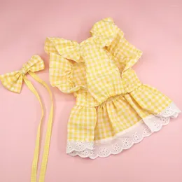 Roupa para cães 1 conjunto excelente saia de algodão renda patchwork decoração flores estampa animal de estimação princesa cachorrinho alça de pescoço com laço