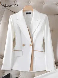 Kvinnors kostymer yitimuceng prink vit blazer för kvinnor höst vinter 2023 koreansk mode långärmad smal jacka kontor damer formella rockar