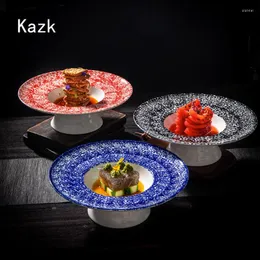 Tallrikar med hög fot stråhatt keramisk platta kreativ restaurang västra köket mat kalla disk rätter molekylära bordsartiklar