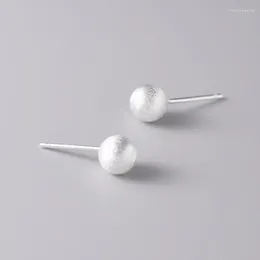 Studörhängen Real 925 Sterling Silver Matte 6mm Boll för kvinnor Fina smycken Minimalistiska S925 Earings Girl Gifts Kvinna