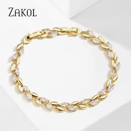 Charm Bracelets Zakol Trendy Marquise Cut Cubic Cyrronia for Women CZ Leaf Bridal Wedding Party Prezent BP2252 230803